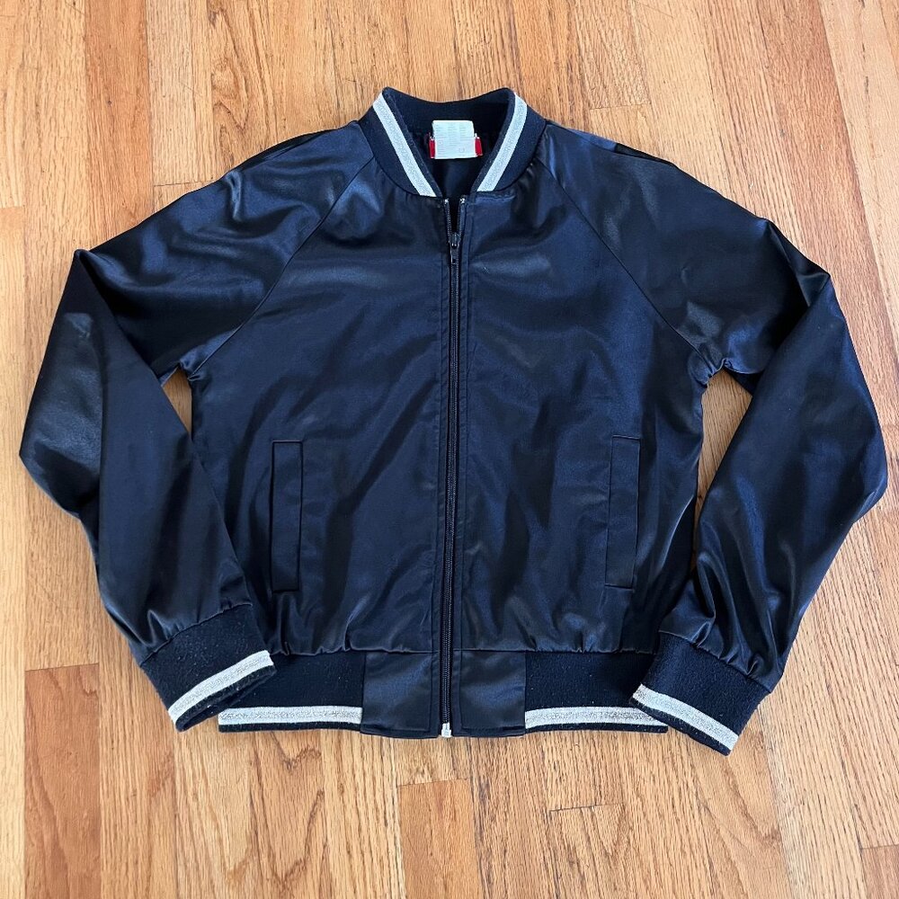 Vintage Esprit Bomber Jacket Size S Satin Black Short 90s Cuffs City Chic Lined